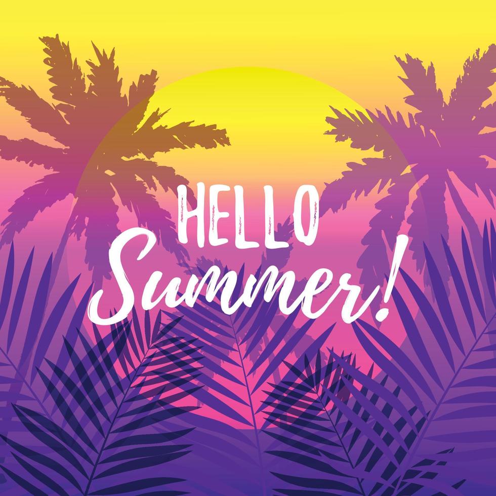 Hello Summer design with tropical background. Vector illustration.