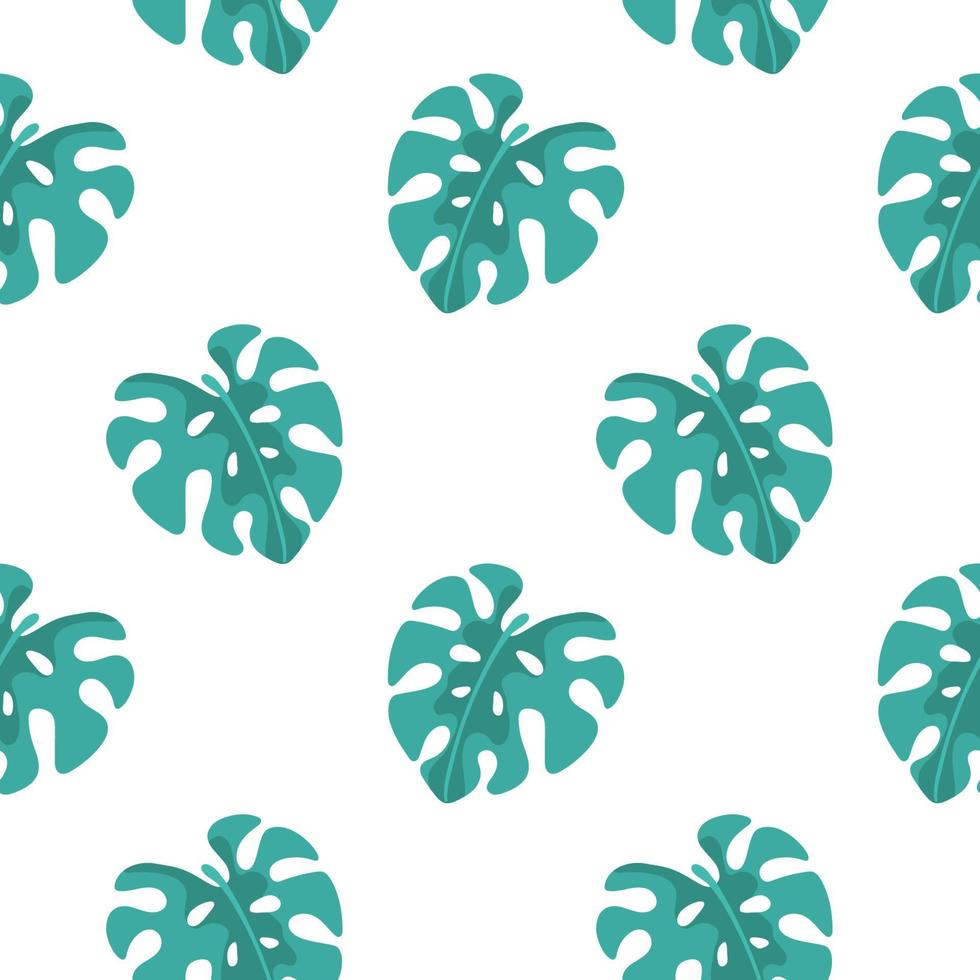 Hand drawn monstera leaves seamless pattern on white background. Vector illustration