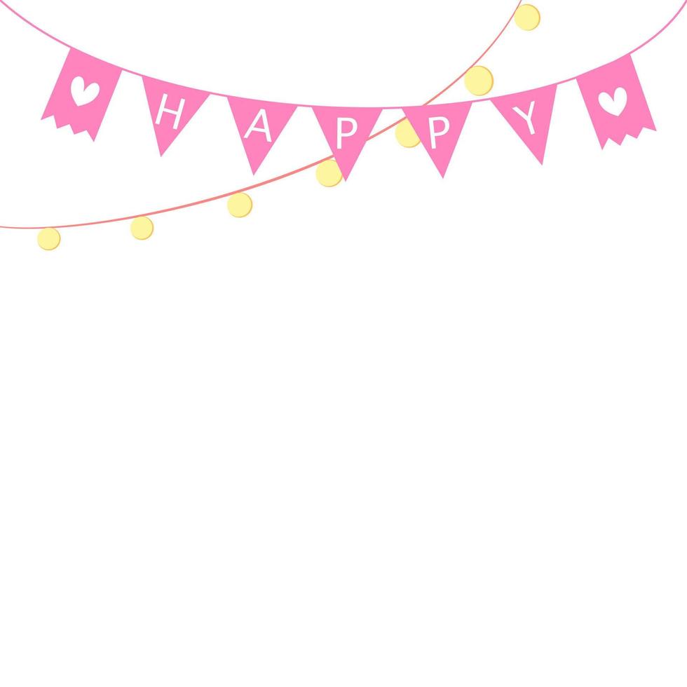Pink flag with message as HAPPY, and yellow circlet. vector