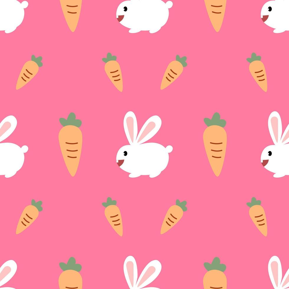 Rabbit and carrot seamless pattern background for decorating as kids clothes, card, gift wrapping paper, fabrics, etc. vector