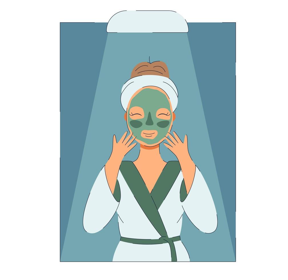Woman with Beauty Mask on Face Vector Illustration