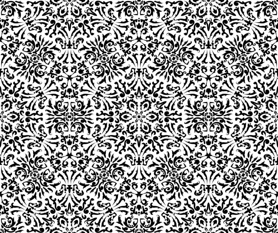 Seamless brocade pattern.Reusable floral painting stencils. For the design of wall, venetian pattern,textile, wrapping or scrapbooking. Digital graphics. Black and white. vector