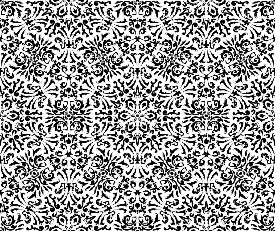 Seamless brocade pattern.Reusable floral painting stencils. For the design of wall, venetian pattern,textile, wrapping or scrapbooking. Digital graphics. Black and white. vector