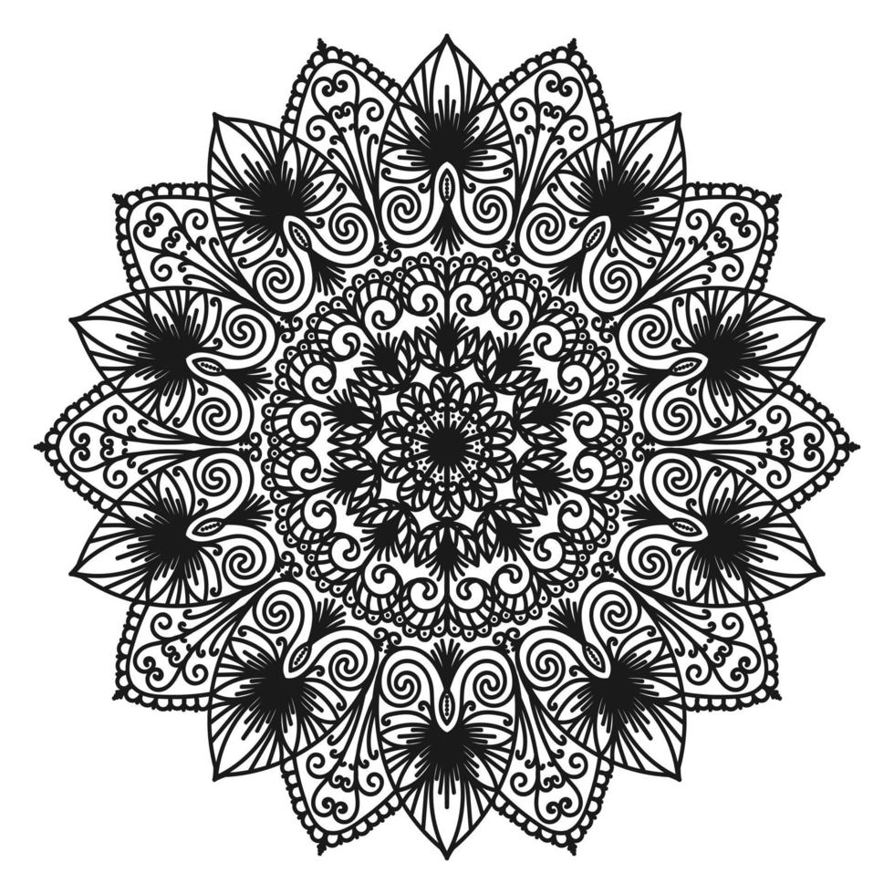 mandala monocromo sobre un fondo blanco. patrón oriental floral circular. arabesco redondo. página para colorear patrón circular para mehndi, tatuaje, logo. ilustración vectorial vector