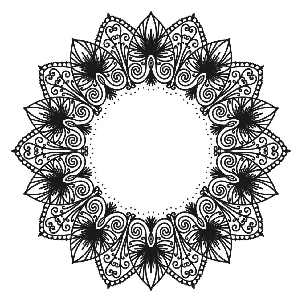 Round flower mandala. Decorative oriental ornament. Round frame border. Circular pattern for mehndi, tattoo, logo. Vector illustration.