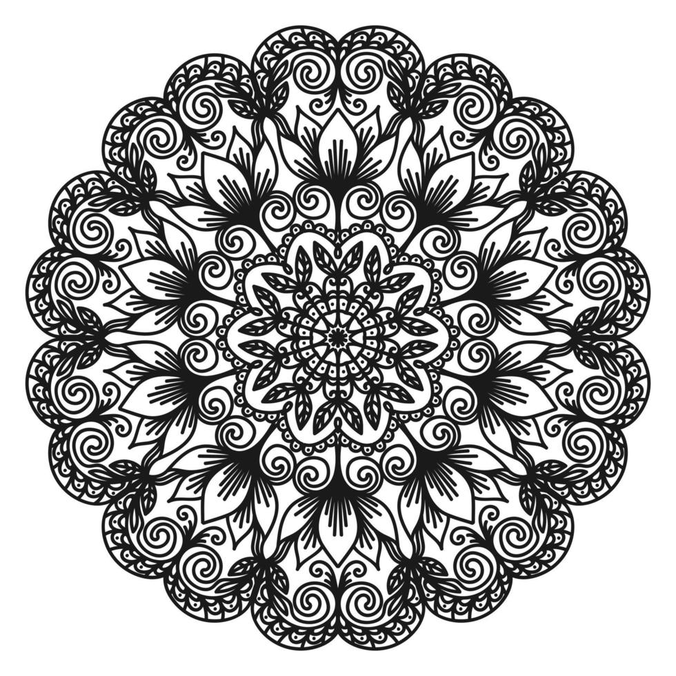 adorno circular en forma de mandala. patrón oriental monocromático. arabesco redondo. página para colorear patrón decorativo para mehndi, tatuaje, logo. ilustración vectorial vector