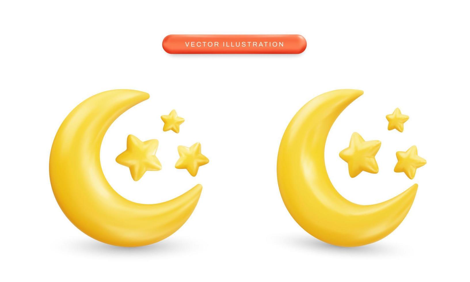 media luna con estrellas ilustración vectorial 3d realista vector