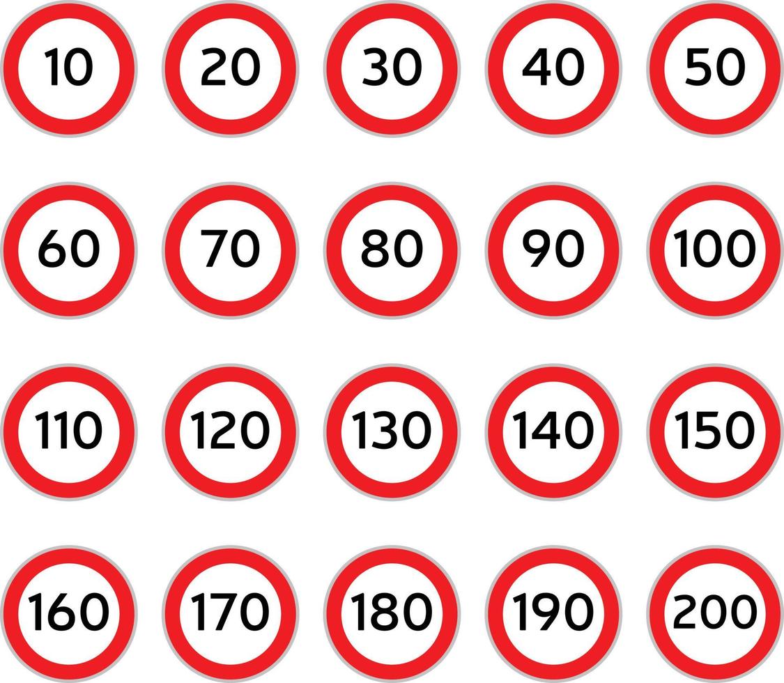 Speed Limit Signs Set Isolated On White Background, Vector Illustration