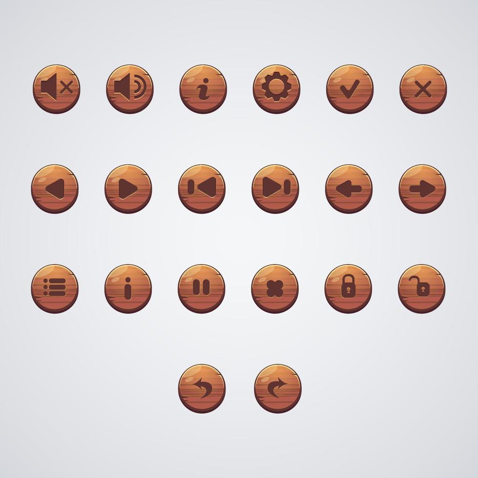 Set of Wood Buttons for Game  Design and Applications vector