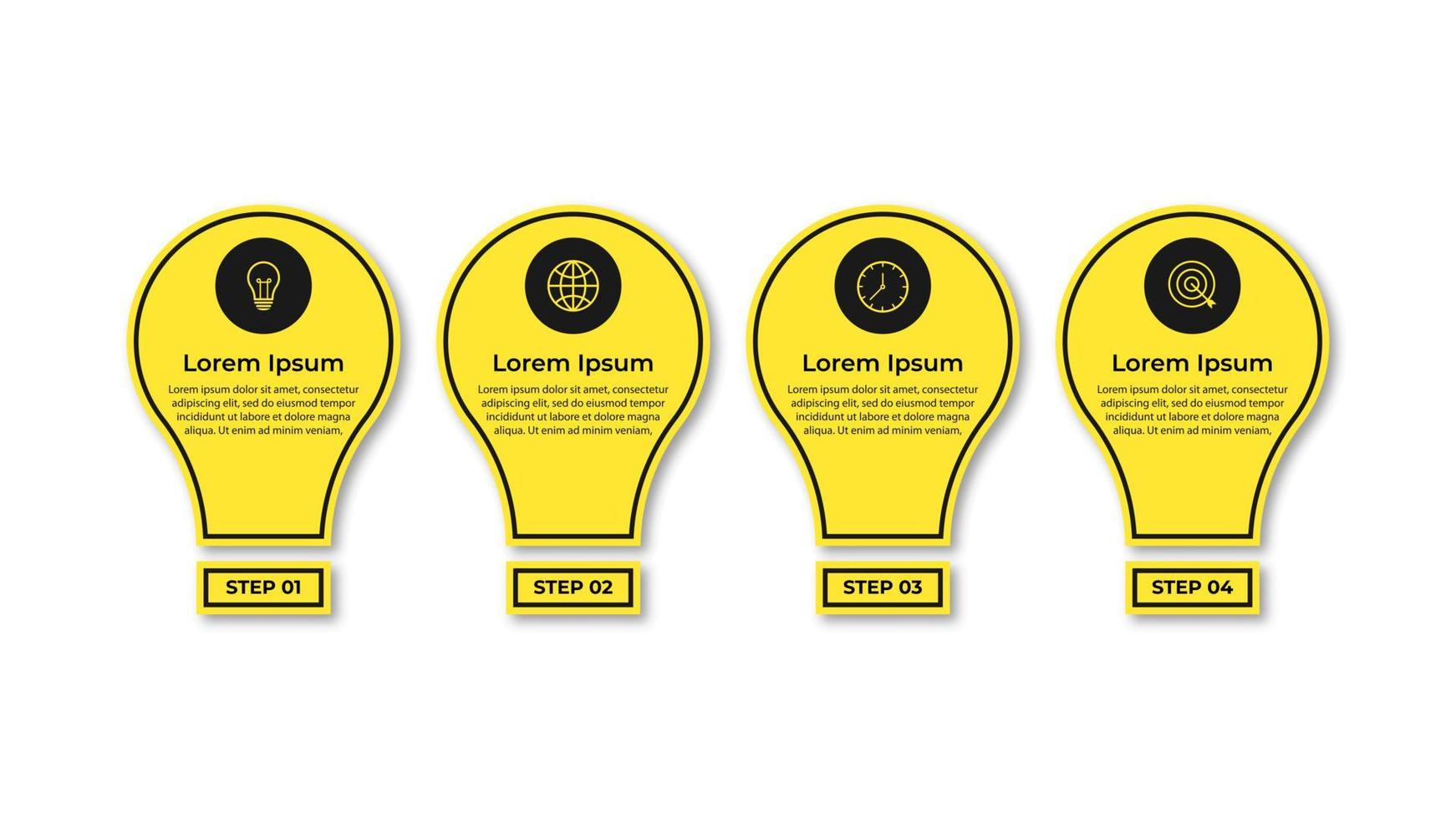 Infographics vector light bulb. Template for growth chart, graph, presentation, chart. Business startup lamp concept with 4 options, parts, steps, processes.