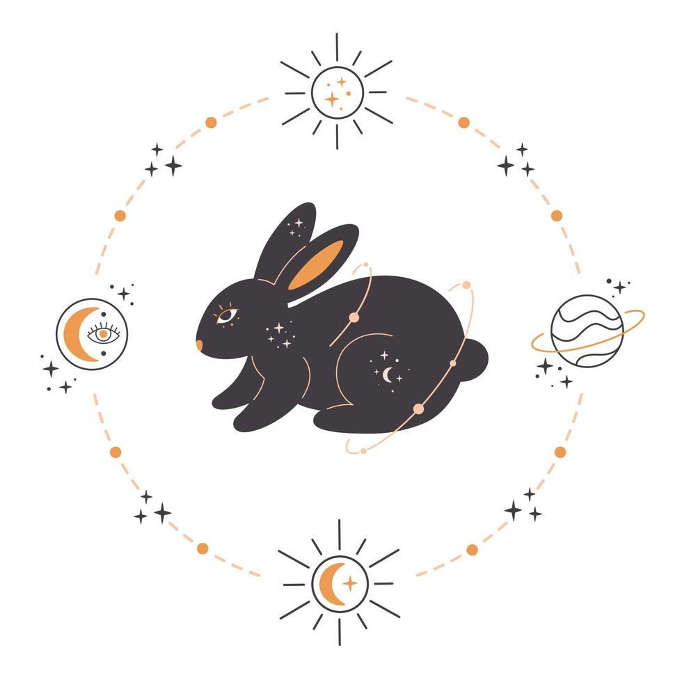 Rabbit with astrology, esoteric, mystic and magician elements. Year of the Rabbit vector