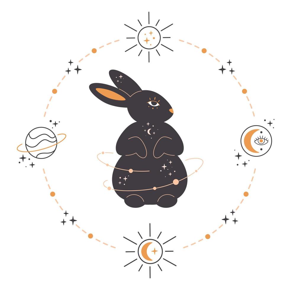 Rabbit with astrology, esoteric, mystic and magician elements. Year of the Rabbit vector