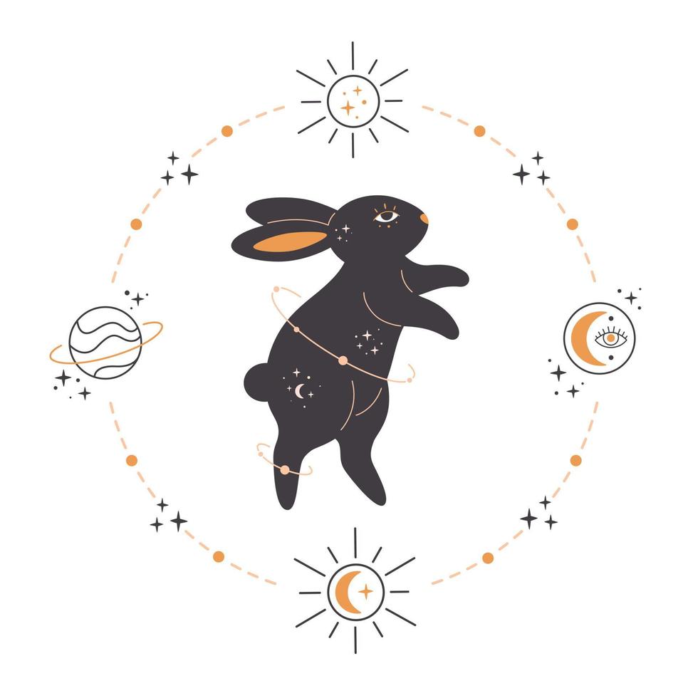 Rabbit with astrology, esoteric, mystic and magician elements. Year of the Rabbit vector