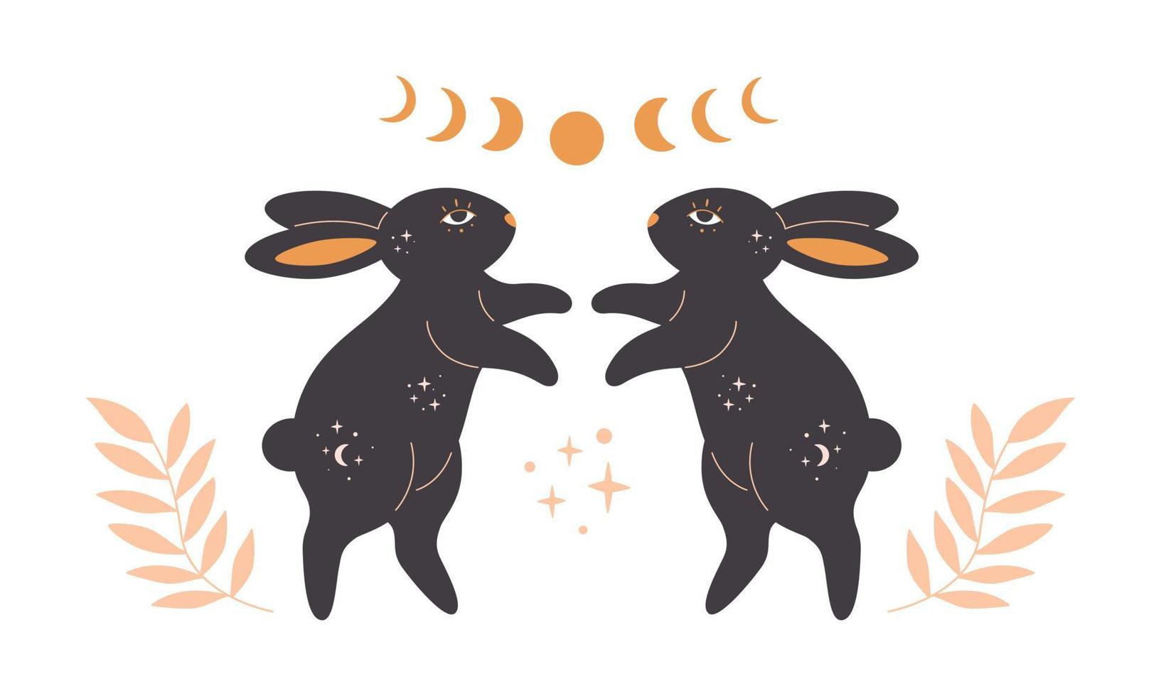 Rabbit with astrology, esoteric, mystic and magician elements. Year of the Rabbit. vector