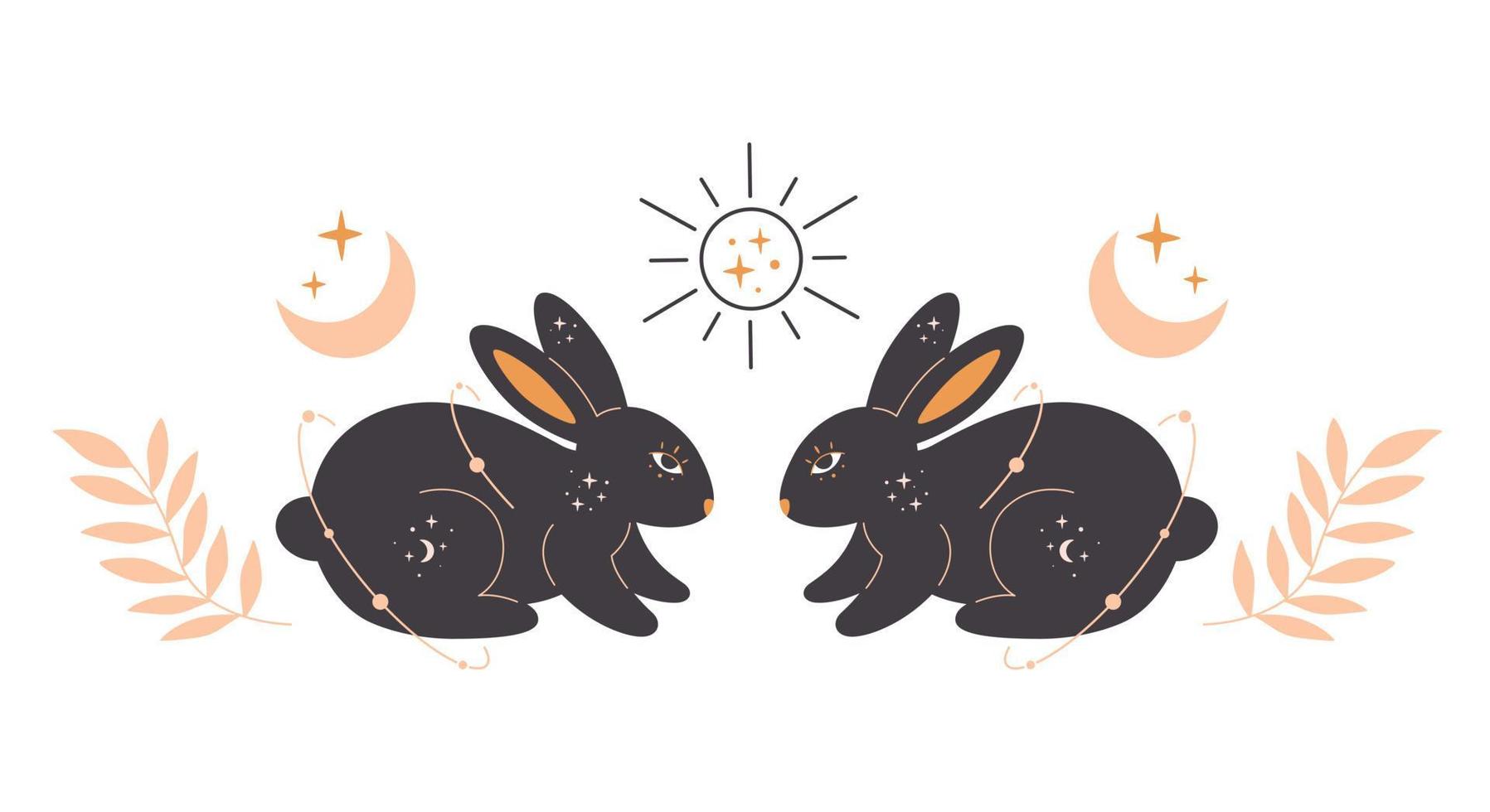 Rabbit with astrology, esoteric, mystic and magician elements. Year of the Rabbit. vector