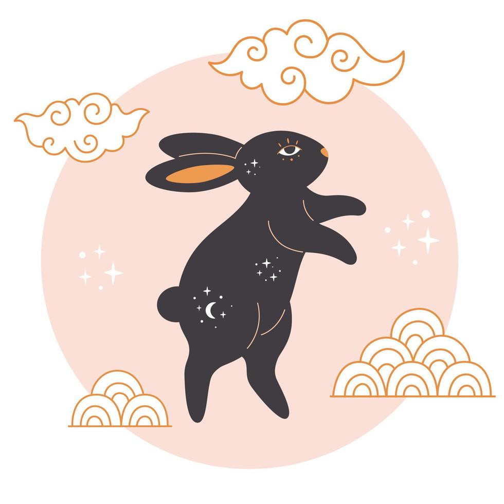 Happy Chinese new year greeting card 2023 with cute rabbit. Year of the Rabbit. vector