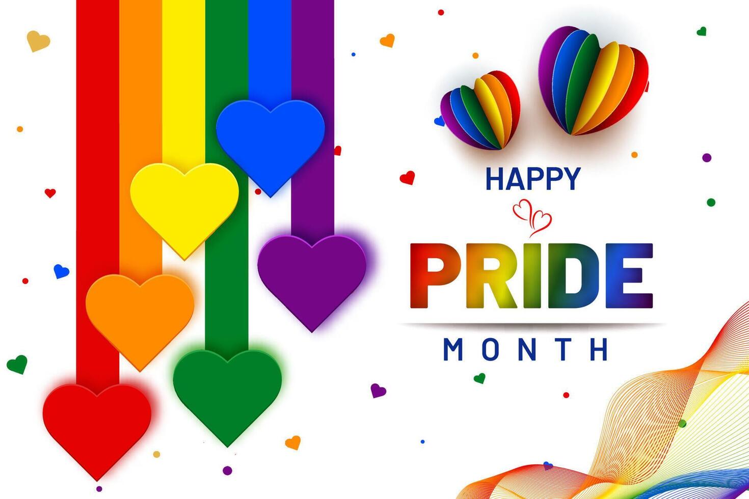 happy pride month banner illustration with heart shapes vector