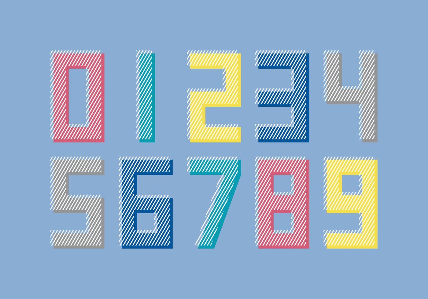 Colourful retro number vector set