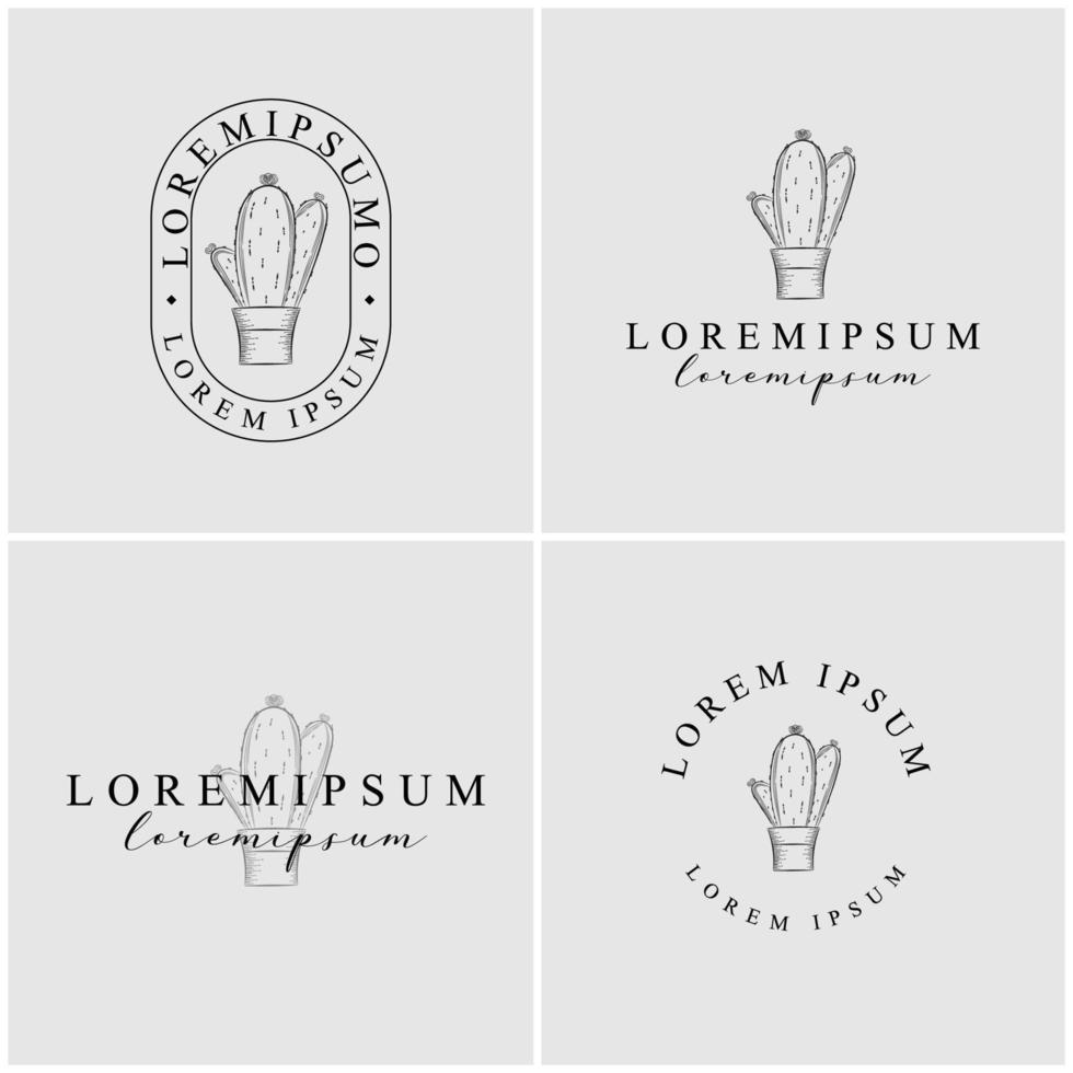 hand drawn cactus logo collection vector