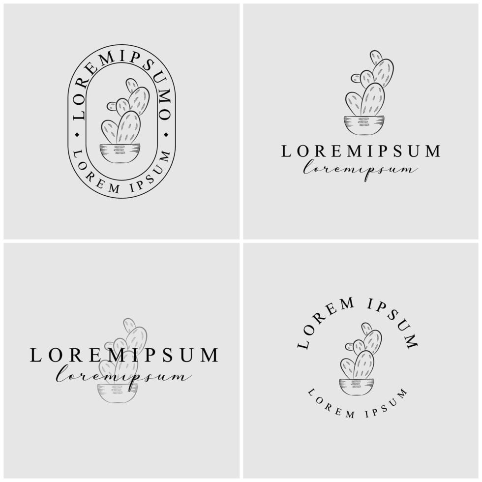 hand drawn cactus logo collection vector