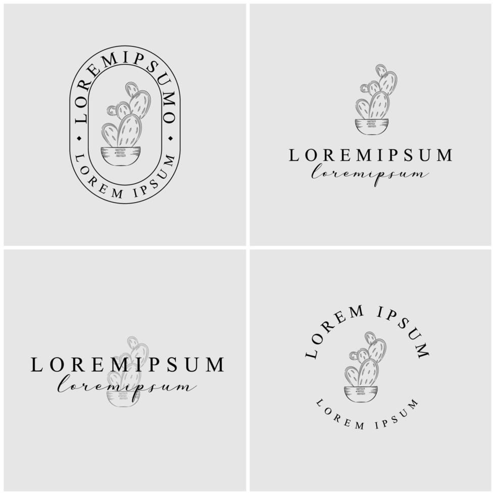 hand drawn cactus logo collection vector