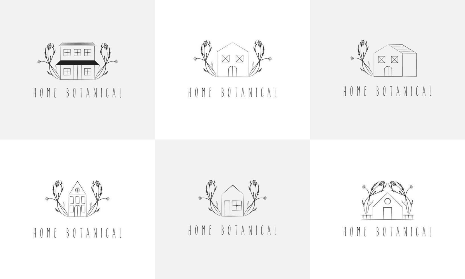 Simple Hand drawn home With Floral and botanical Leaves vector