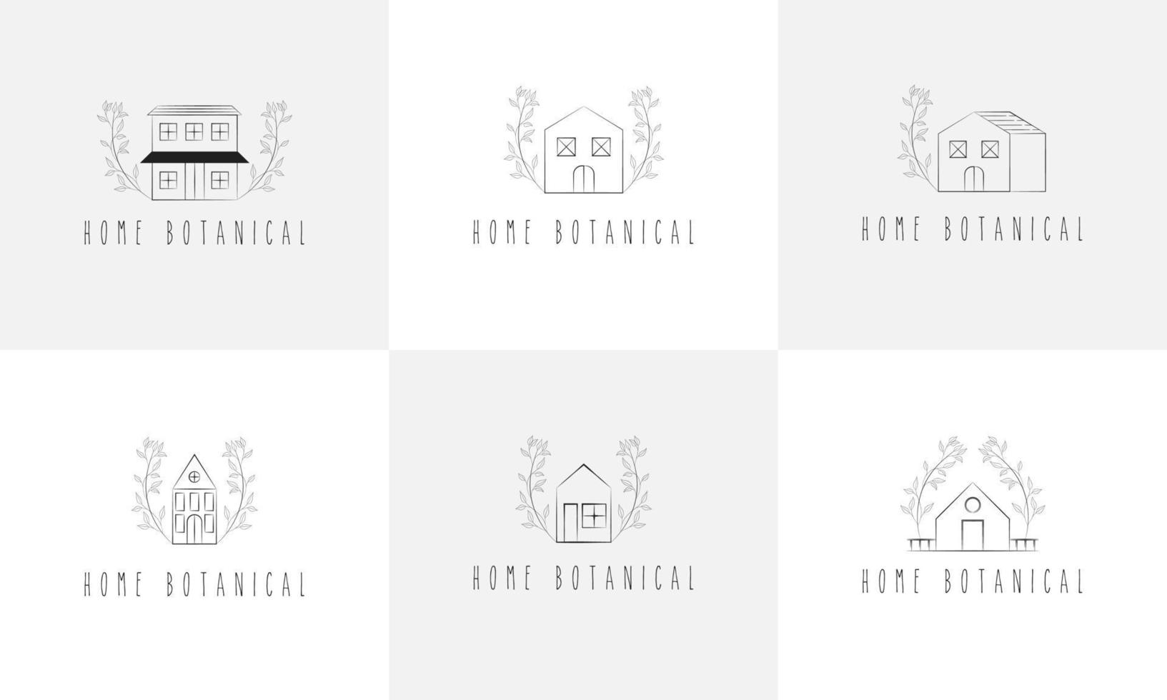 Simple Hand drawn home With Floral and botanical Leaves vector