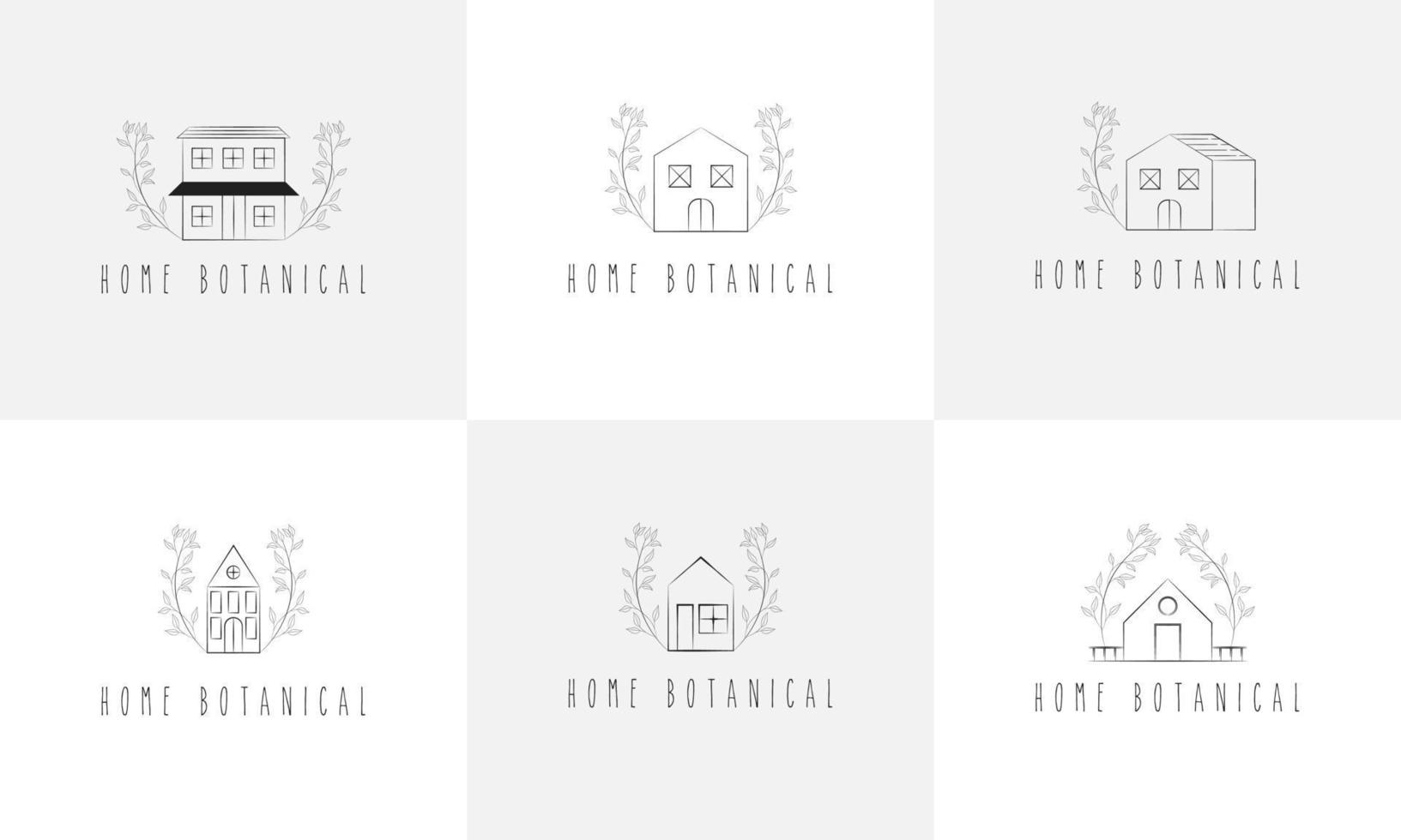 Simple Hand drawn home With Floral and botanical Leaves vector