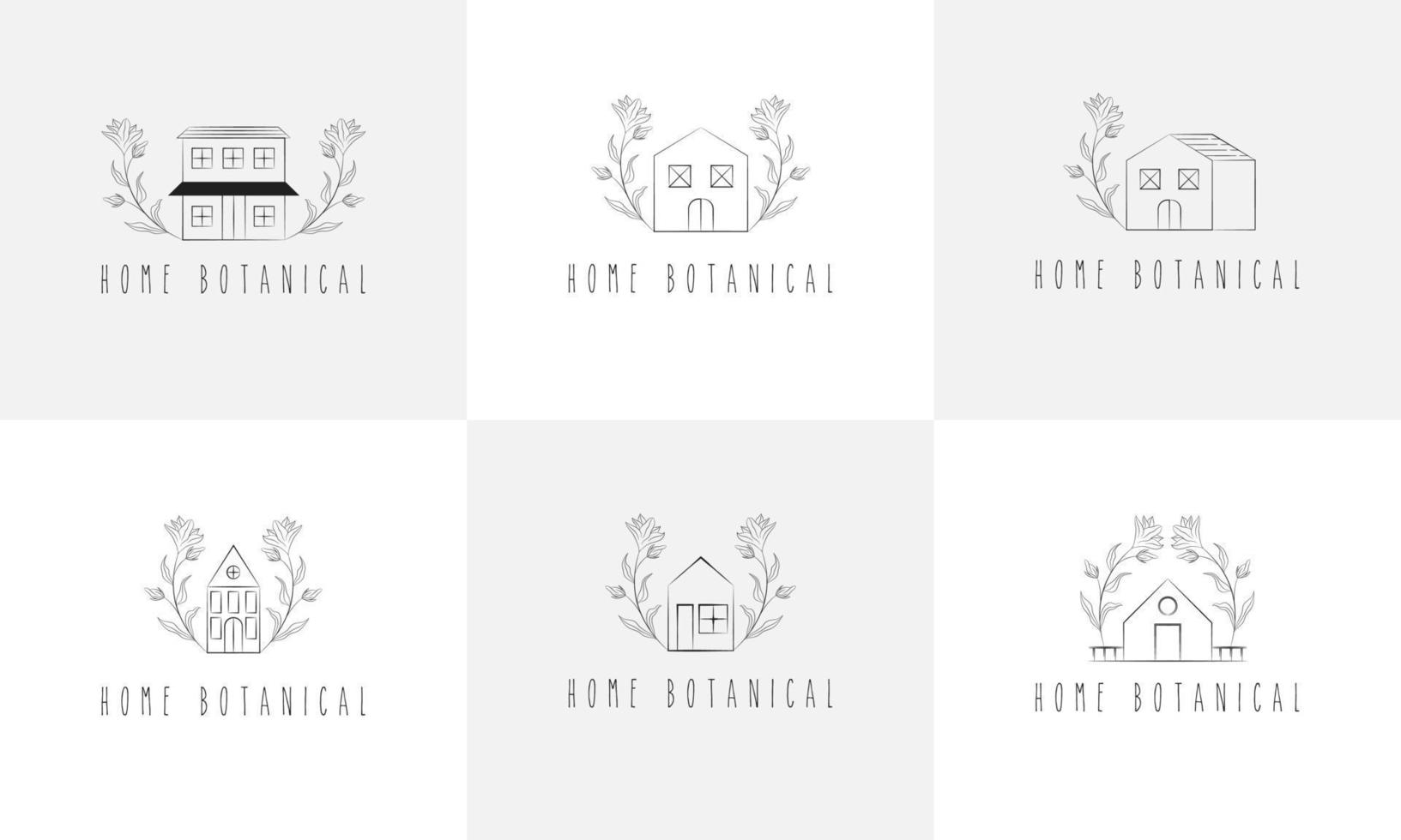 Simple Hand drawn home With Floral and botanical Leaves vector