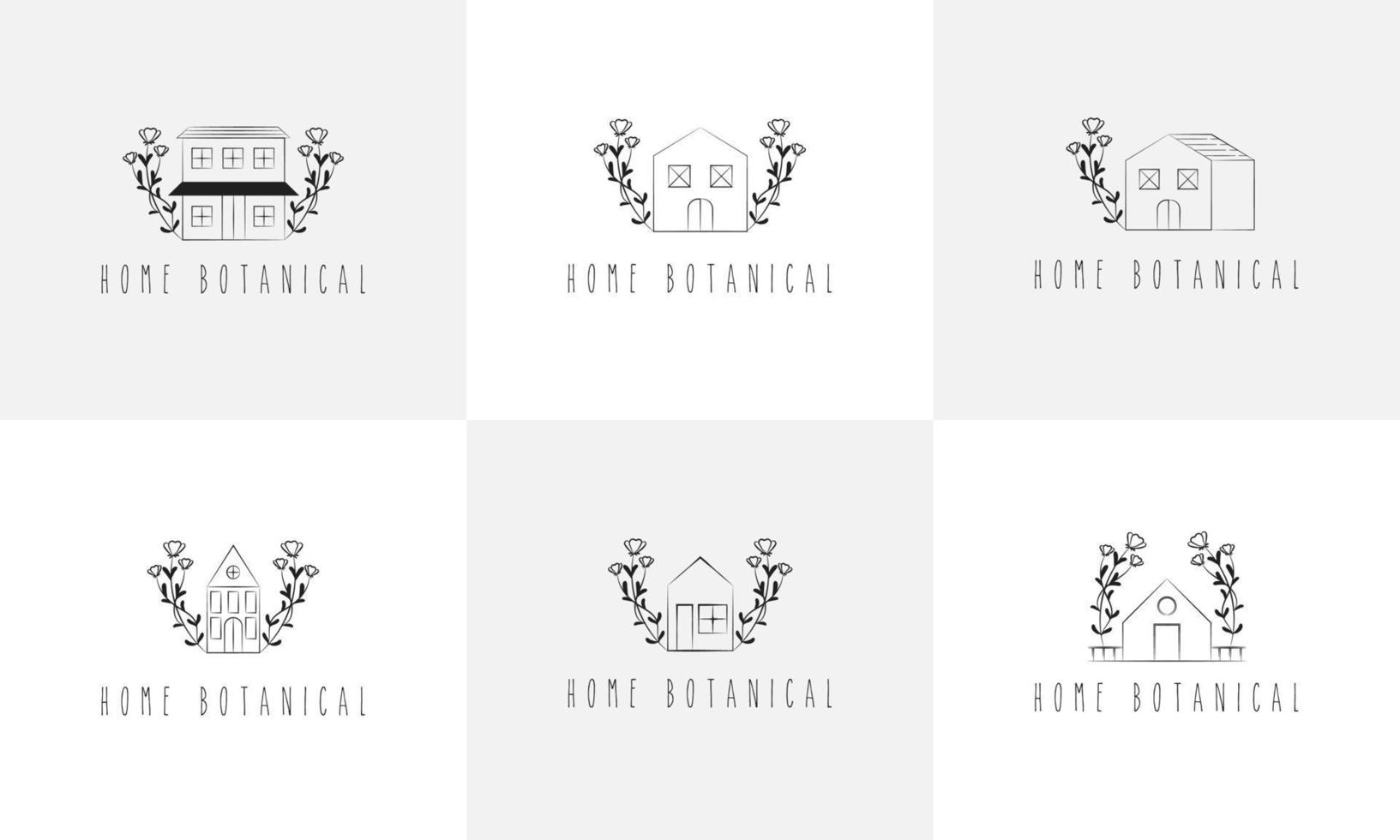 Simple Hand drawn home With Floral and botanical Leaves vector