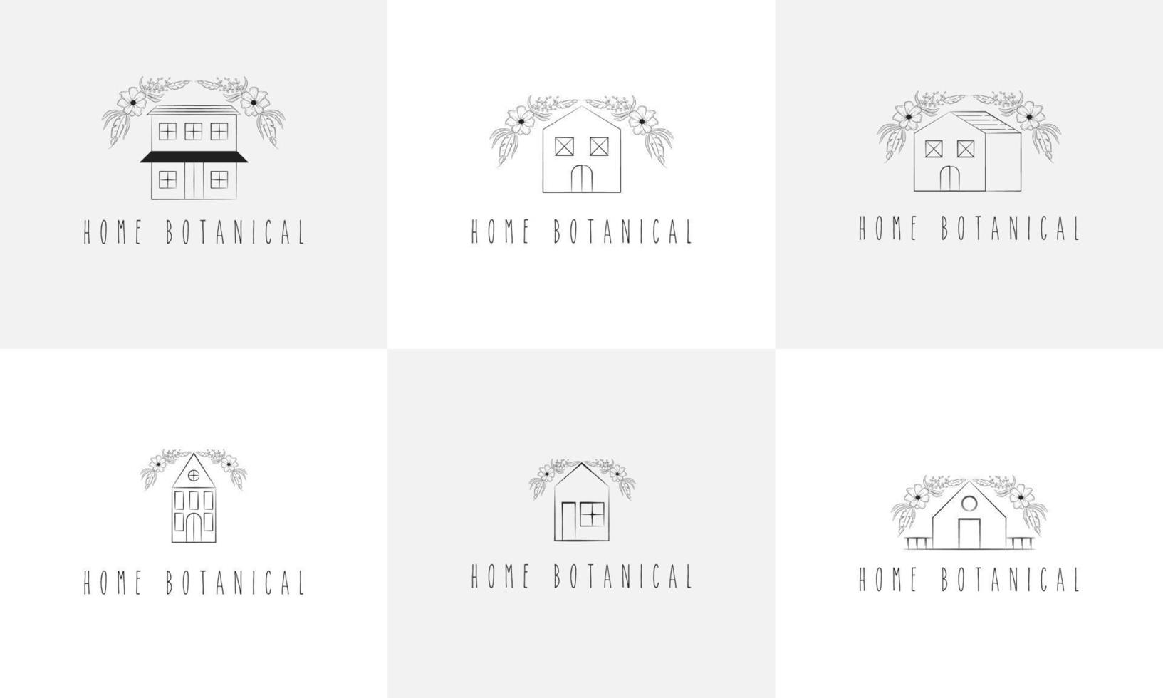 Simple Hand drawn home With Floral and botanical Leaves vector