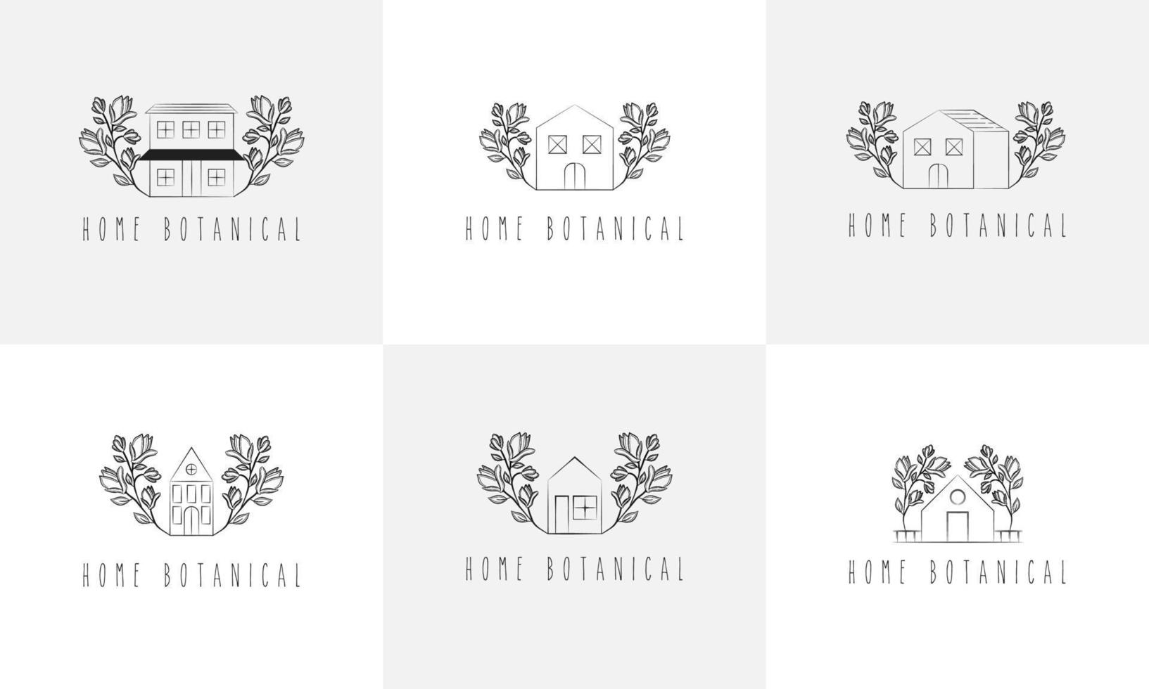 Simple Hand drawn home With Floral and botanical Leaves vector