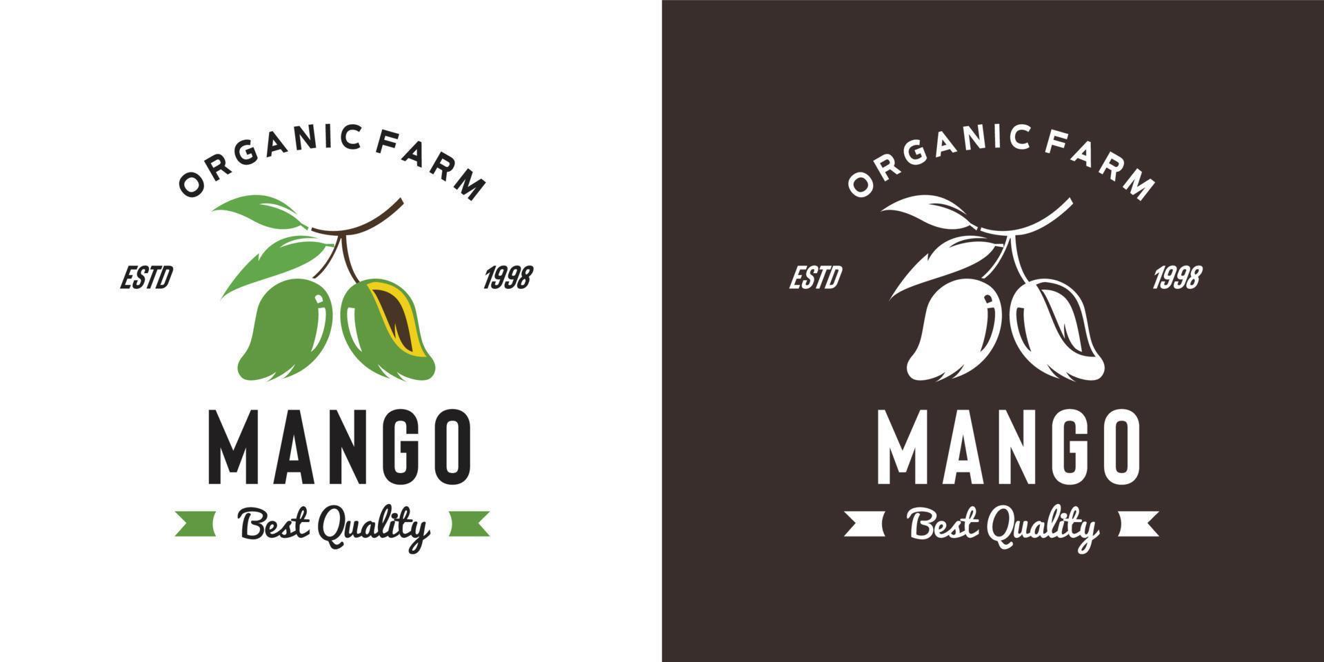 ilustración de logotipo de fruta de mango vintage adecuada para frutería y granja de frutas vector