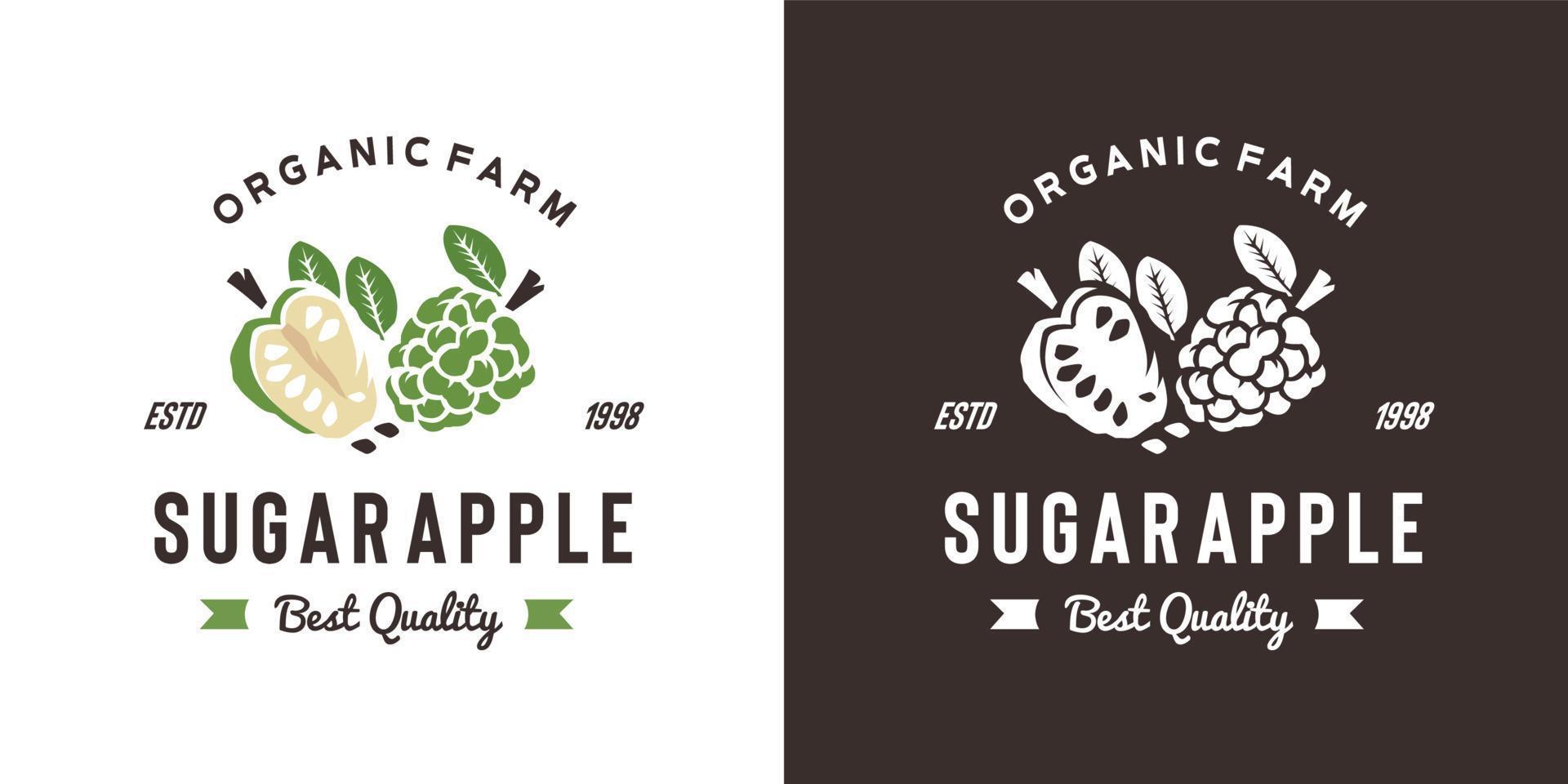 ilustración del logotipo de la fruta de la manzana de azúcar vintage adecuada para la tienda de frutas y la granja de frutas vector