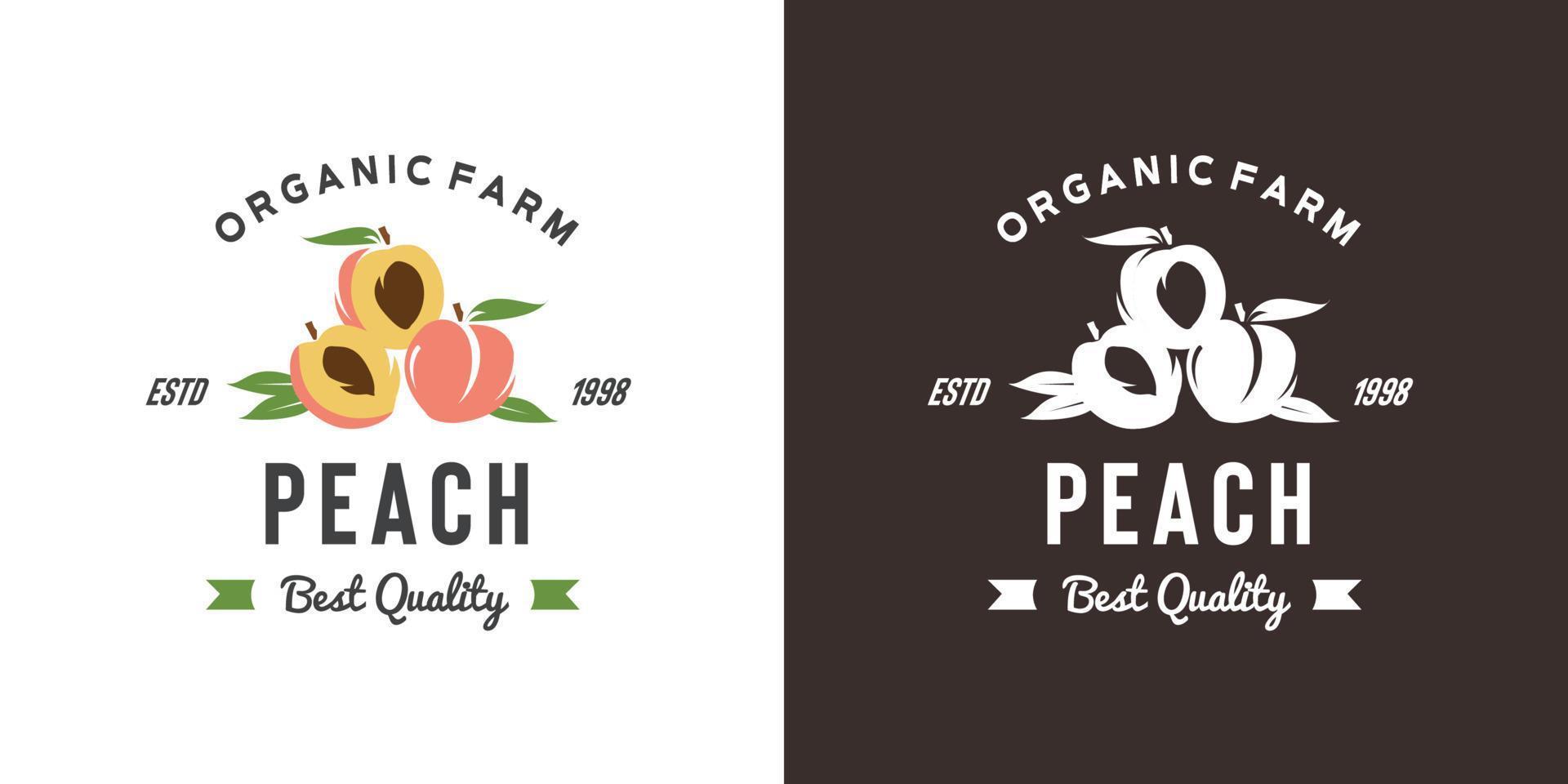 ilustración de logotipo de fruta de melocotón vintage adecuada para frutería y granja de frutas vector