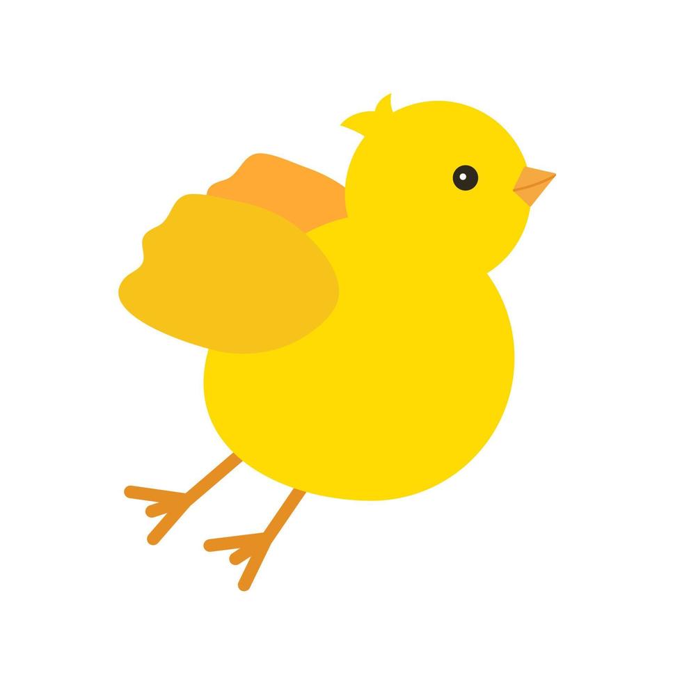 Cute yellow baby chicken fly, for Easter design. Little yellow cartoon chick. Vector illustration isolated on white background