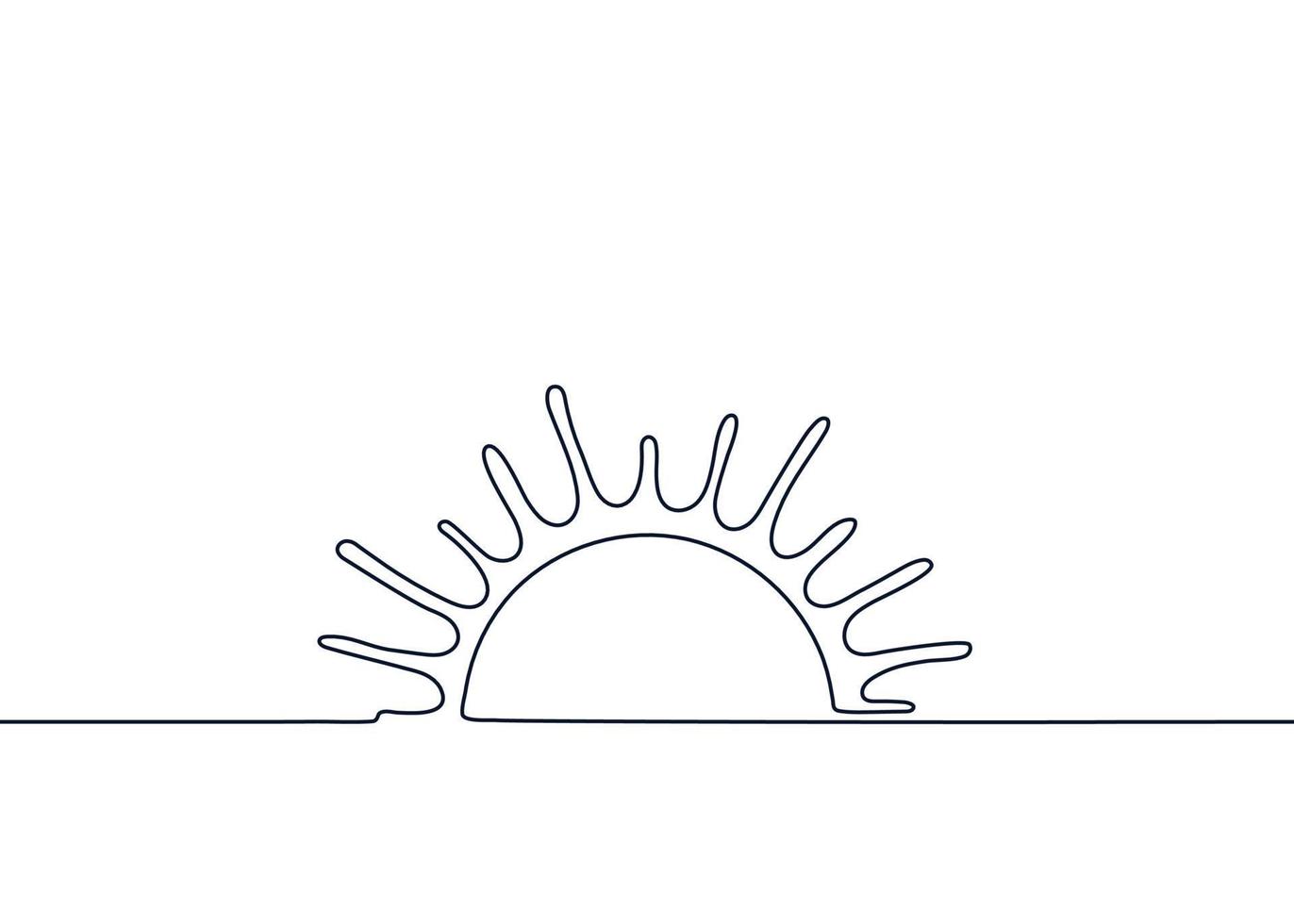 Sun one black continuous line, sunset and sunrise outline. One line drawing. Vector illustration