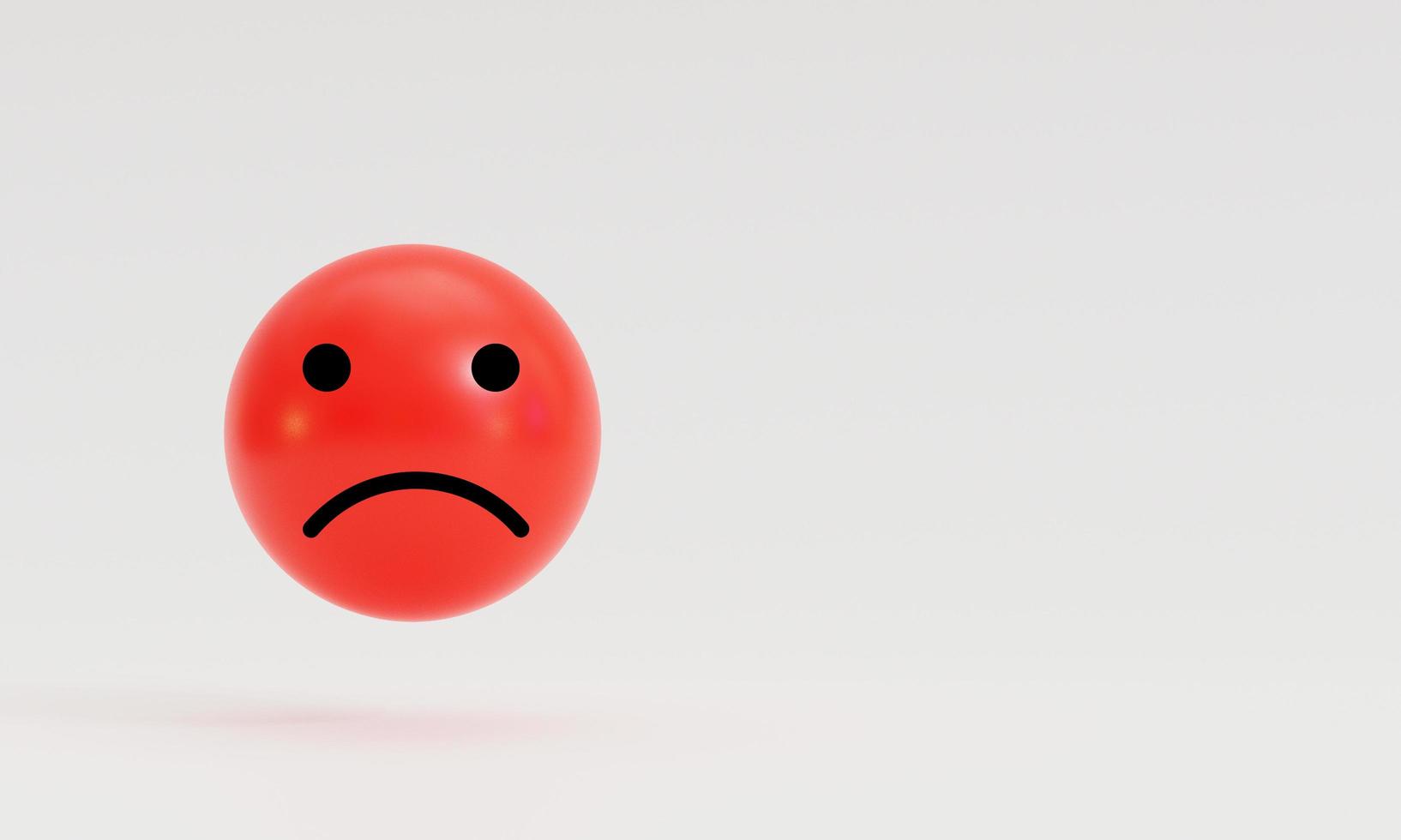 Isolated of red angry or sad face on white background for the worst customer satisfaction and client evaluation after use product and service concept by 3d rendering. photo