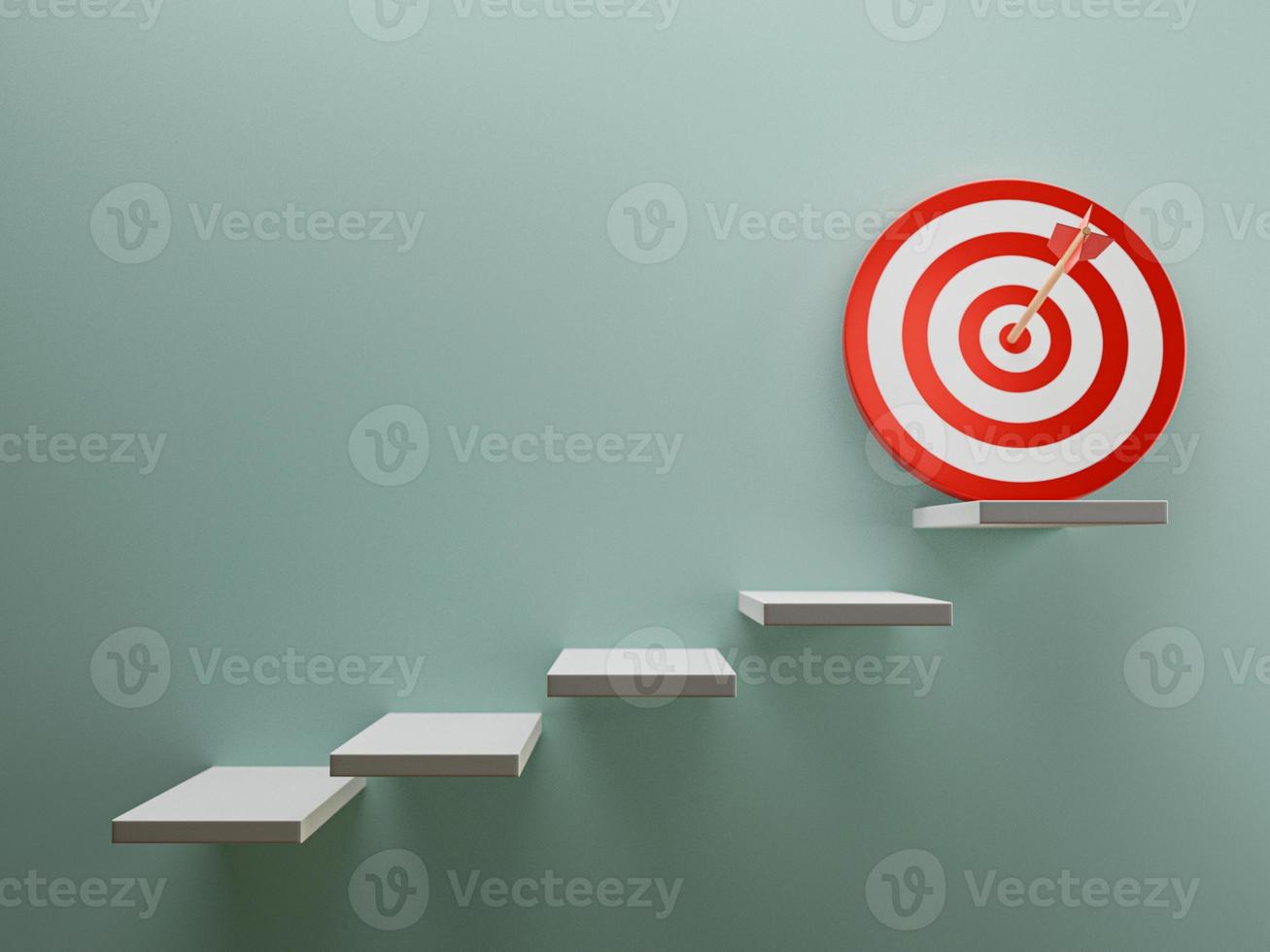 Target board and arrow on the highest step ladder for challenge setup Business achievement goal and objective target concept by 3d render. photo