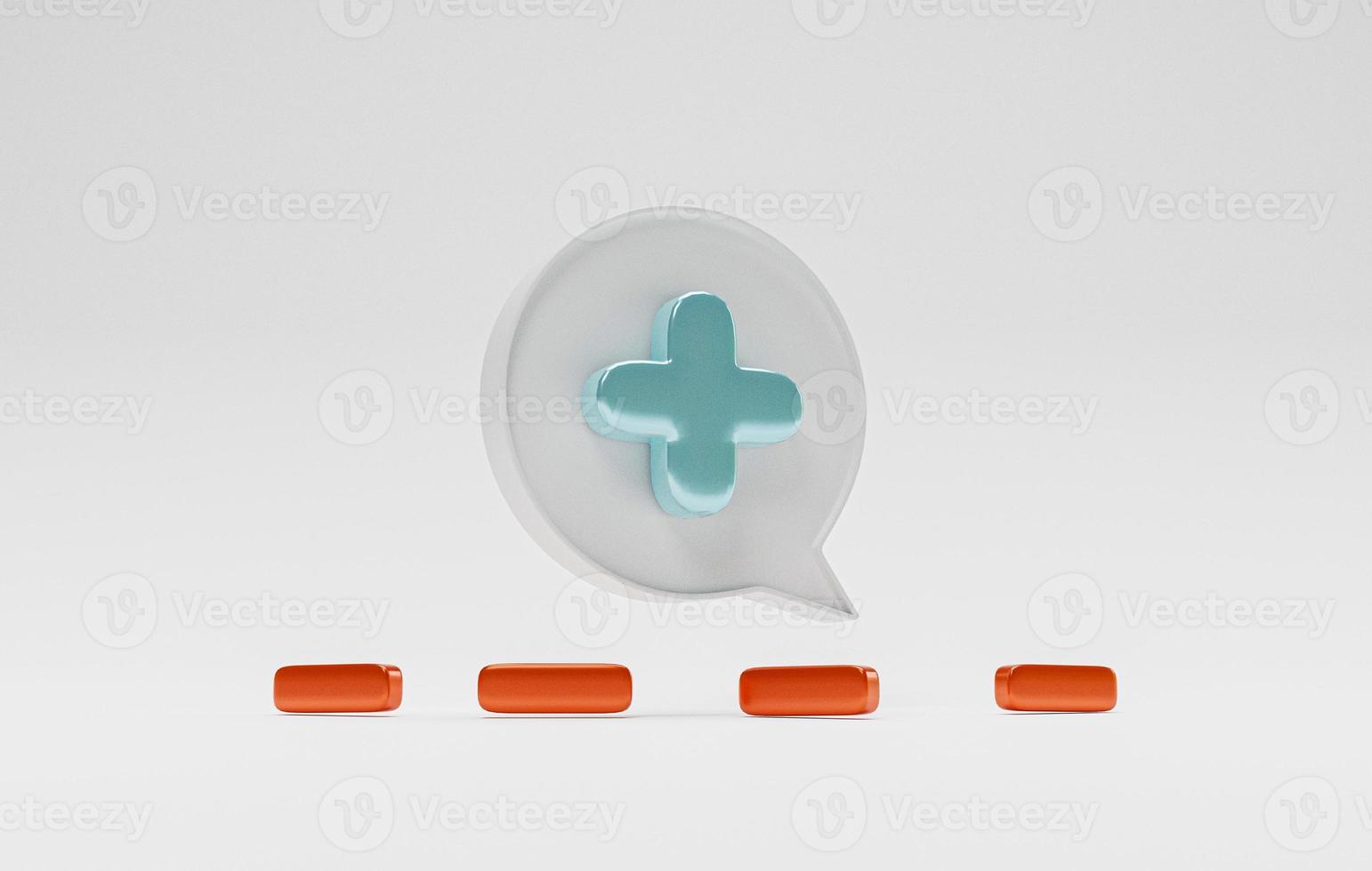 Plus sign inside message box and minus drop on floor for positive and negative thinking mindset and attitude concept by 3d render. photo