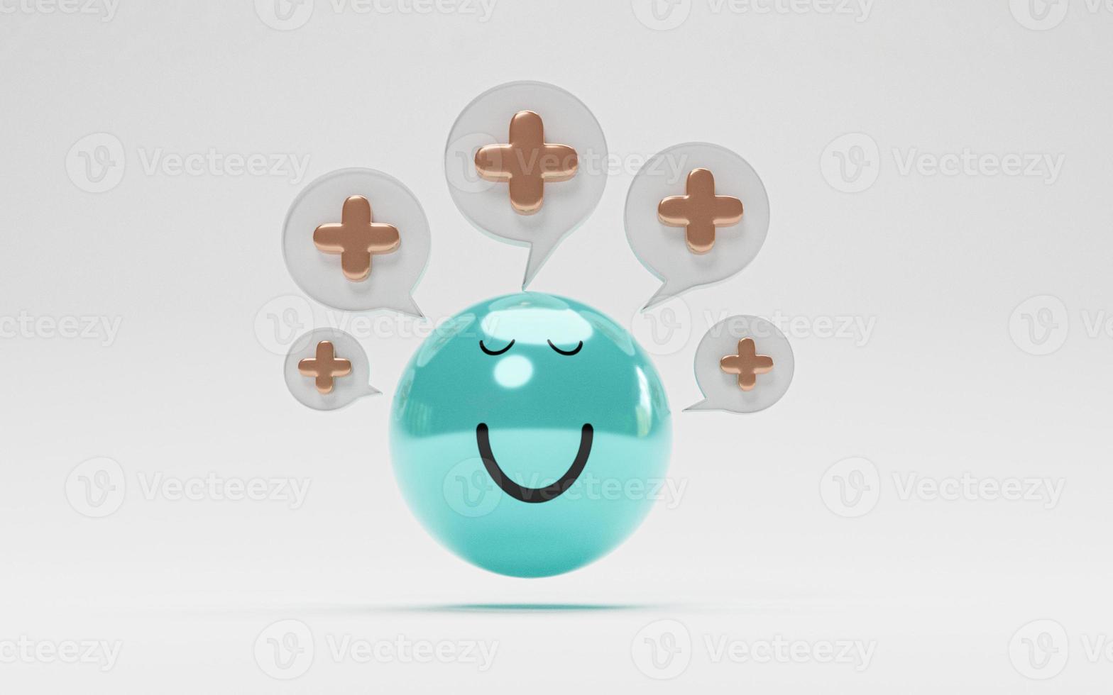 Isolate of blue smile face with plus sign for positive thinking mindset and happy life concept by 3d render. photo
