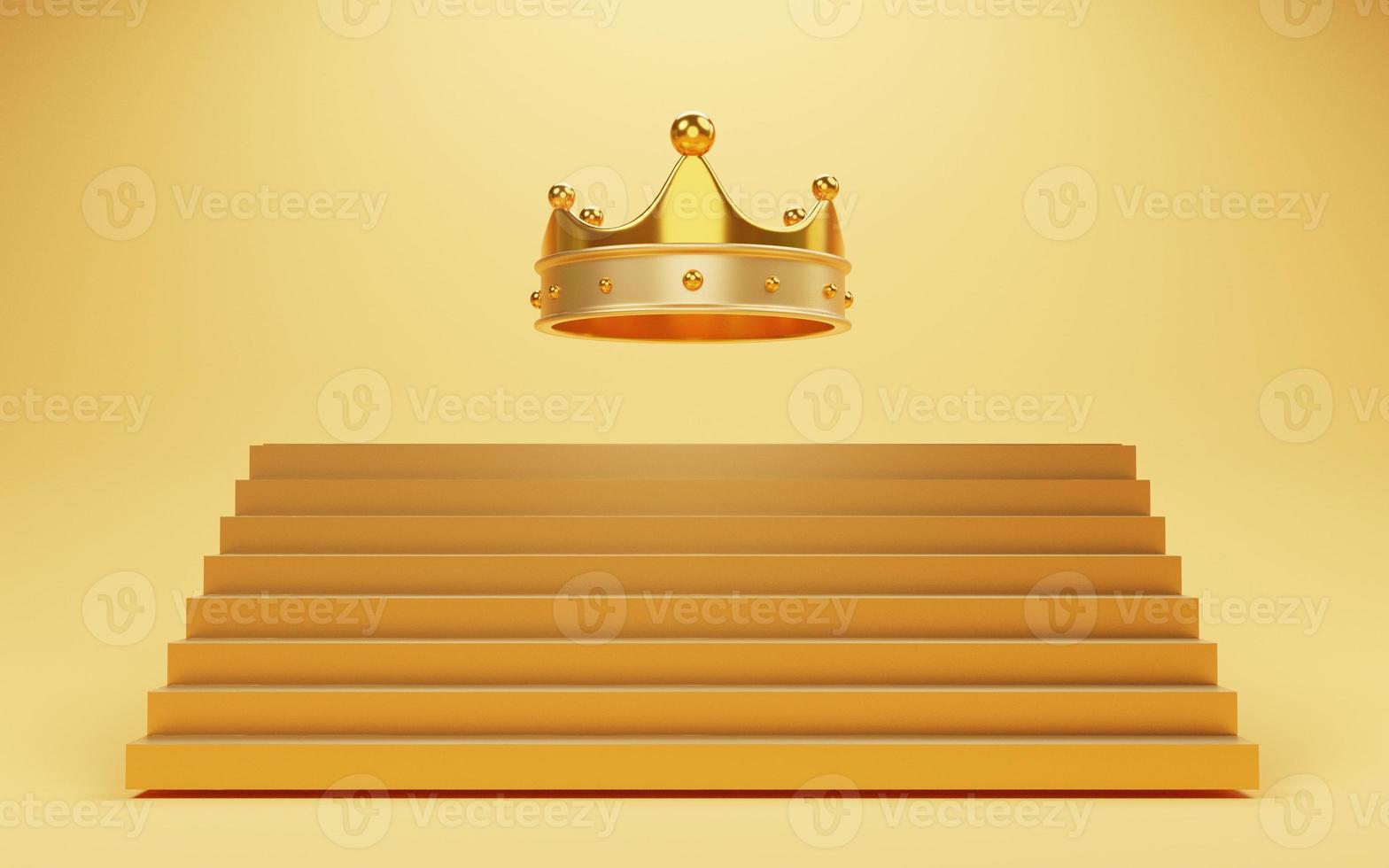 Golden crown on the top of gold stairs for winner or champion from sport and business competition concept by 3d render. photo