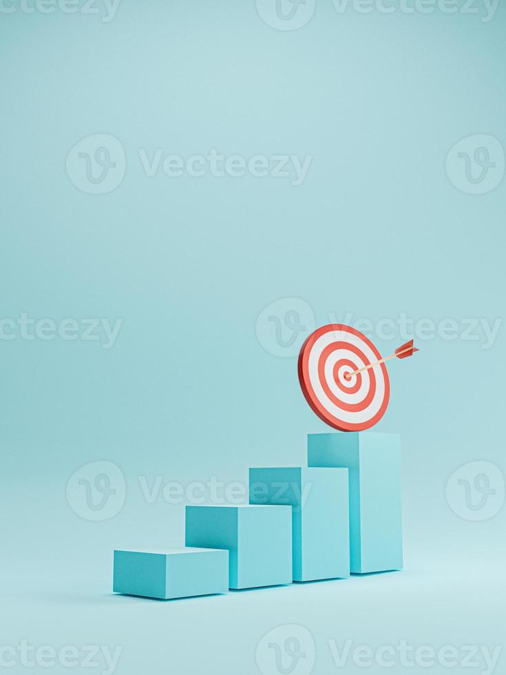 Dartboard with arrow on increasing bar graph for enhance setup business objective target and goal concept by 3d render. photo