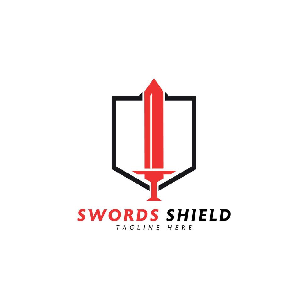 swords logo design concept template swords and shield armor logo vector
