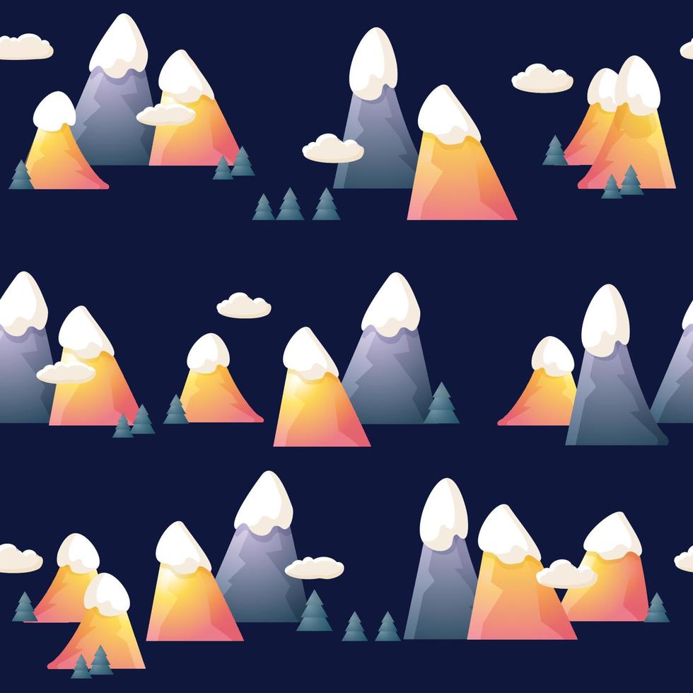 montañas paisaje de patrones sin fisuras. montaña decorativa. ilustración vectorial de dibujos animados de viaje. vector