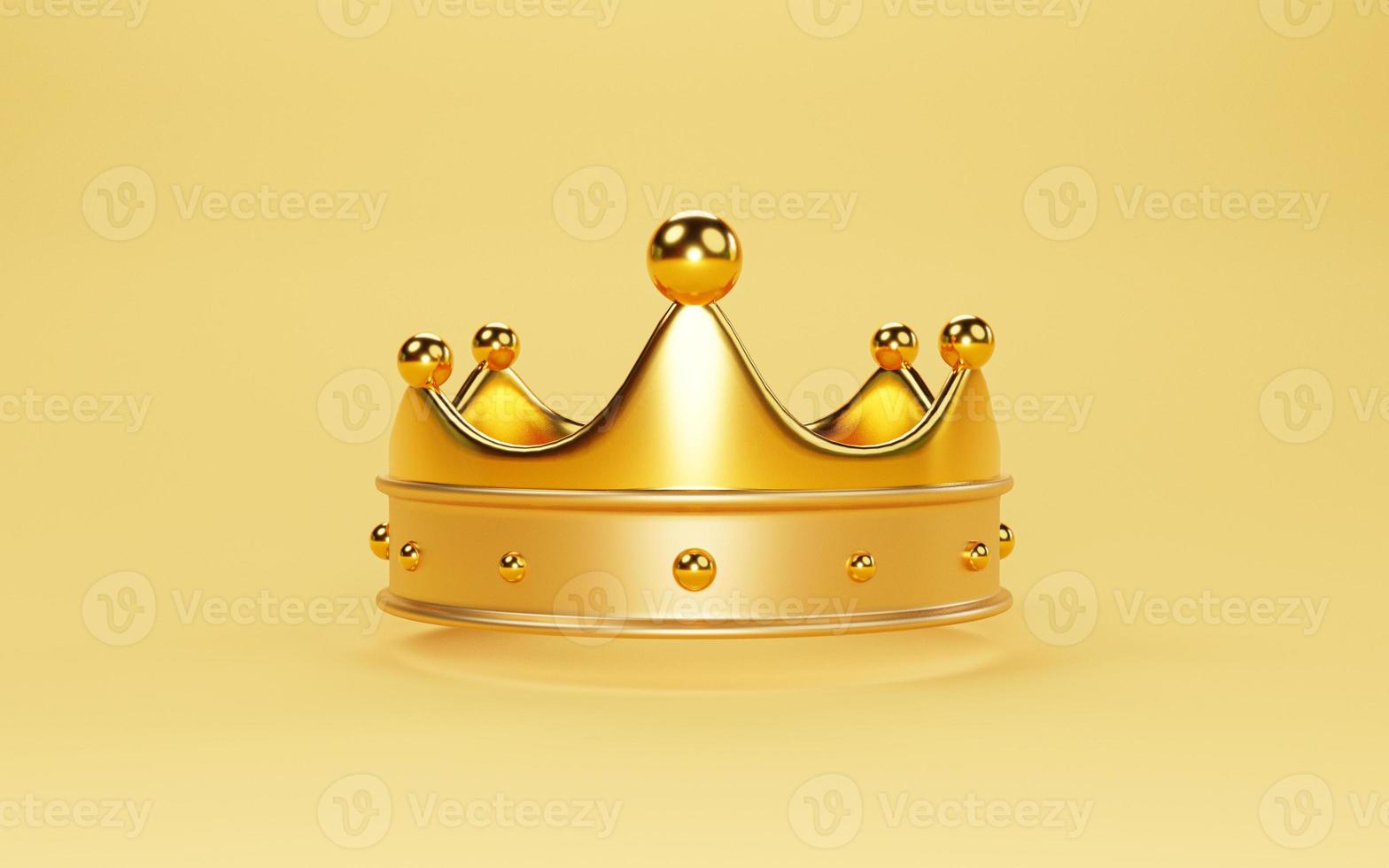 hermoso de la corona dorada sobre fondo amarillo para el concepto del tesoro del rey por 3d render. foto