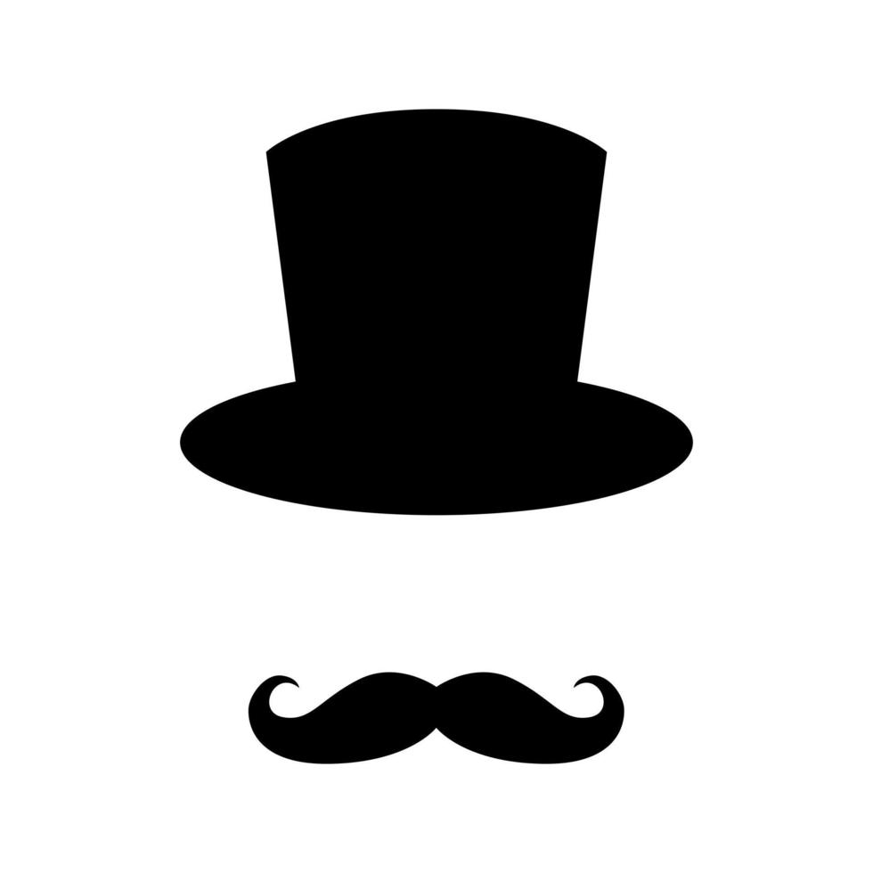 sombrero de copa mágico con icono de vector de bigote