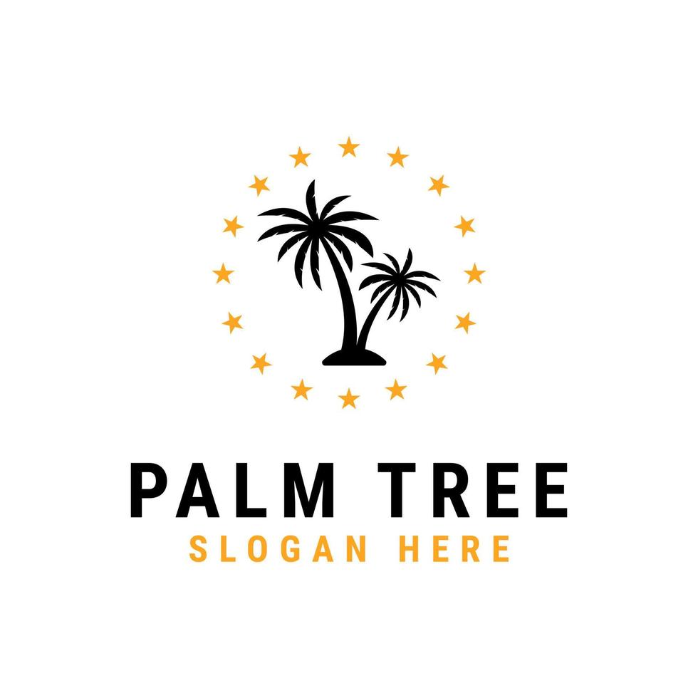 palm tree with circular stars logo design vector