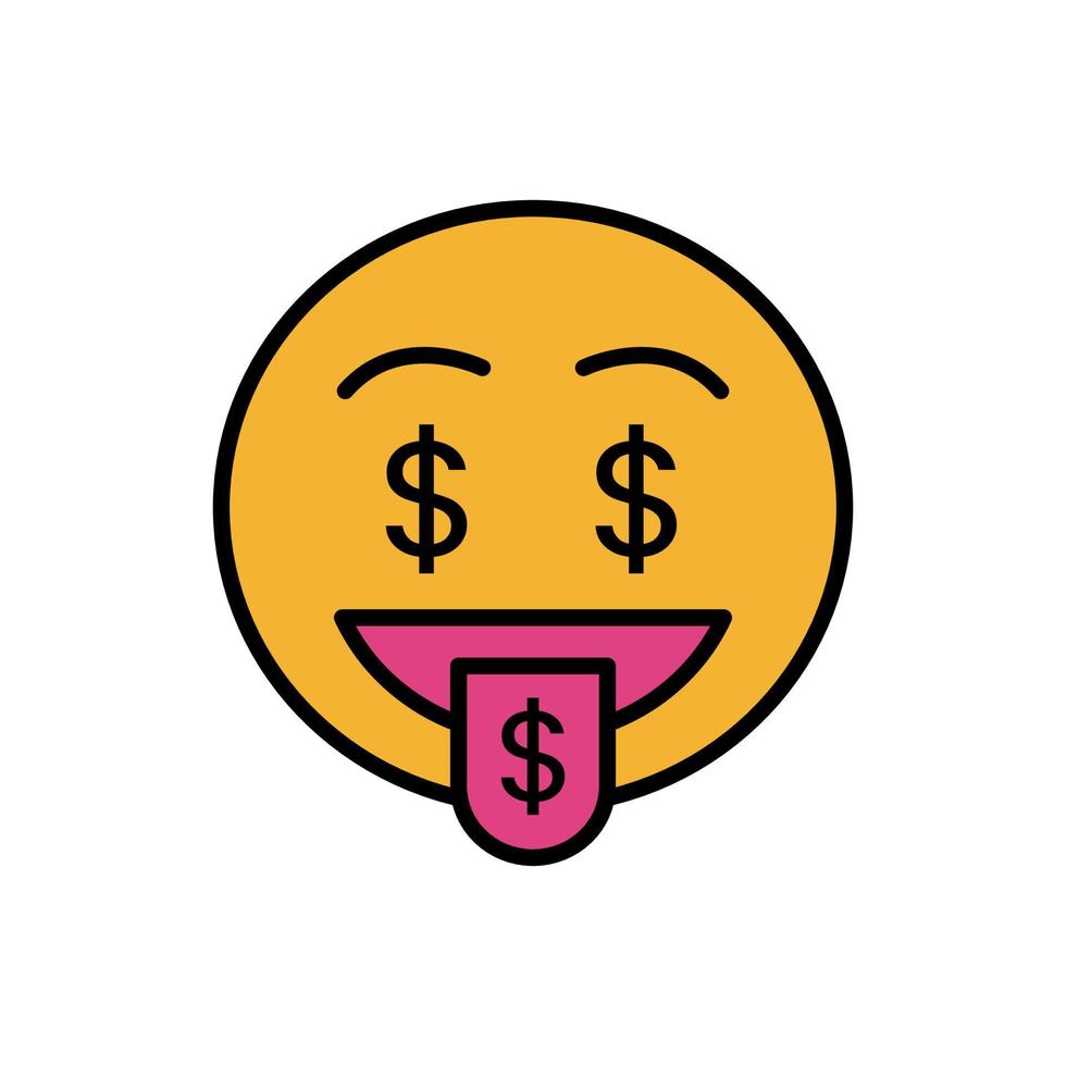 icono de vector de emoticon de boca de dinero