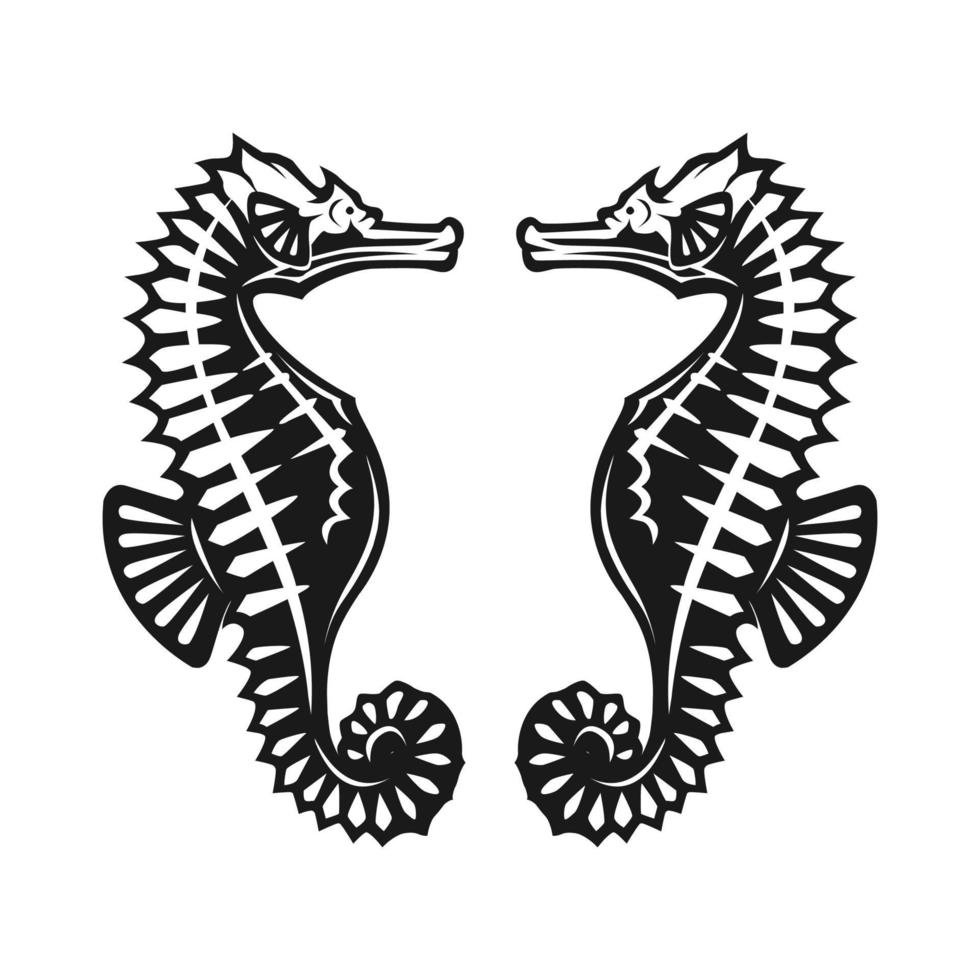 black and white seahorse outline vector illustration